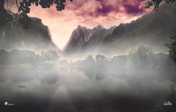 Картинка лес, деревья, пейзаж, горы, природа, туман, озеро, Mother Nature