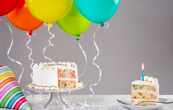 Картинка воздушные шары, день рождения, colorful, торт, cake, Happy Birthday, celebration, candles