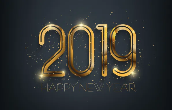 Золото, Новый Год, цифры, golden, черный фон, black, background, New Year
