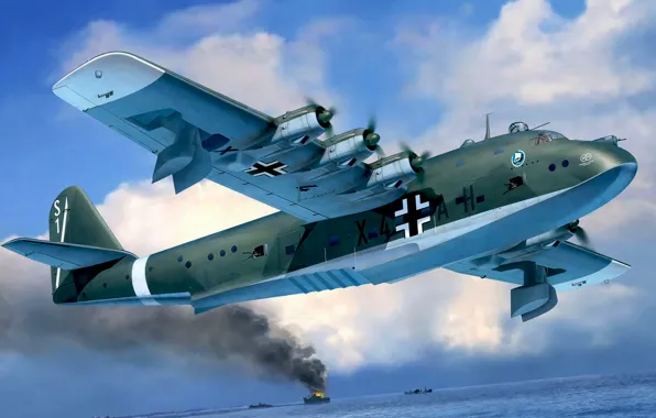 Картинка war, art, airplane, painting, aviation, ww2, Blohm &ampamp; Voss BV 222