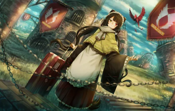 Девушка, чемодан, феникс, Nijisanji, Toko Inui