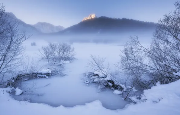 Картинка зима, снег, туман