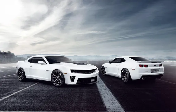 Картинка белый, Chevrolet, Camaro, white, шевроле, мускул кар, muscle car, камаро