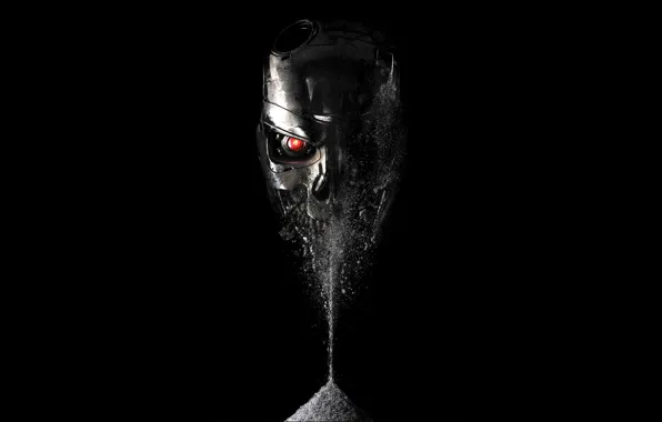 Картинка красный, глаз, фантастика, череп, терминатор, черный фон, Terminator: Genisys, Терминатор: Генезис