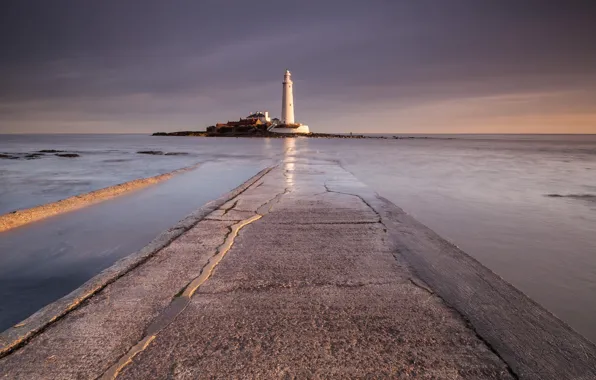 Картинка море, пейзаж, маяк, England, United Kingdom, Whitley Bay