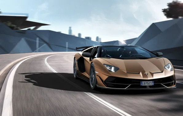 Машина, свет, движение, фары, Lamborghini, спорткар, roadster, Aventador