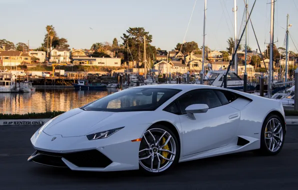 Картинка white, lamborghini, yacht, huracan