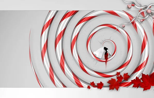 Картинка листья, девушка, красный, Спираль