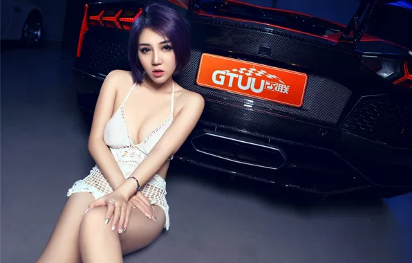 Девушка, Lamborghini, Взгляд, Зад, Ламборджини, Girl, Волосы, Туфли