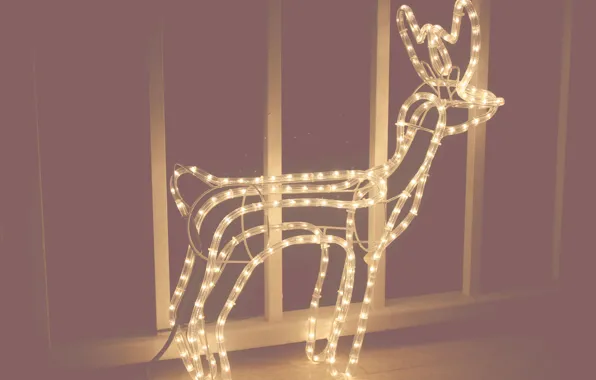Лампа, новый год, рождество, олень, лампочки