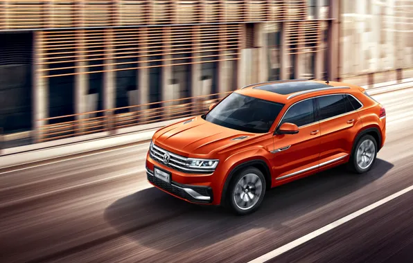 Car, машина, движение, Volkswagen, сорость, большая машина, Volkswagen Teramont, оранжевая машина