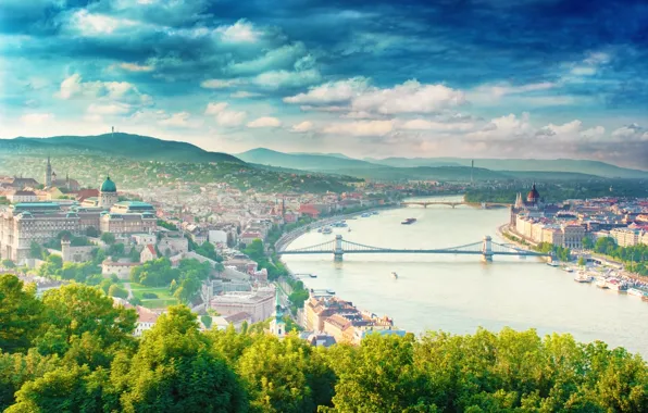Картинка лето, город, размытость, боке, ясный день, красивый вид, Венгрия, Hungary