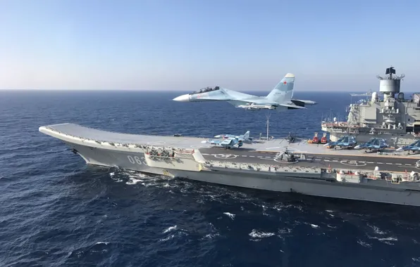 Картинка море, истребитель, крейсер, Тяжёлый, авианесущий, Адмирал Кузнецов