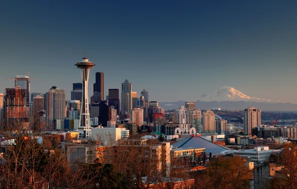 Здания, вышка, Сиэтл, США, Space Needle, downtown, Seattle, штат Вашингтон