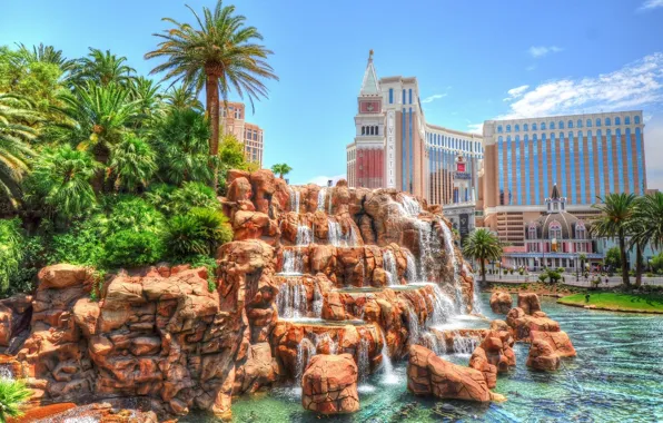 Картинка пальмы, hdr, Лас-Вегас, USA, США, водопады, Невада, Las Vegas