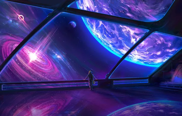 Картинка space, stars, artwork, planet, Aenami, digital art, fantasy art, space station