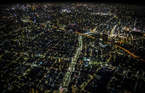 Картинка ночь, огни, здания, дома, Япония, освещение, Токио, Tokyo