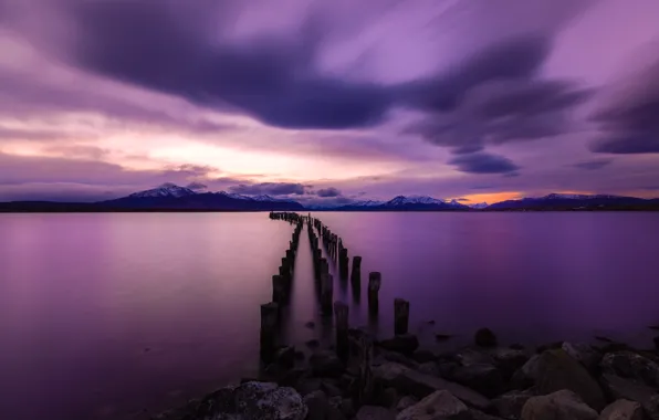 Картинка закат, Чили, Torres del Paine National Park, Old Pier, Peurto Natales