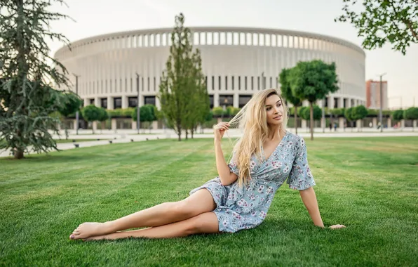 Dress, blonde, building, Pretty, Георгий Дьяков