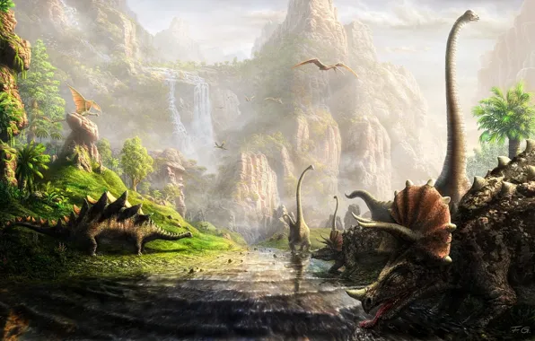 Картинка динозавры, много, Fel-X, the land of dinosaurs
