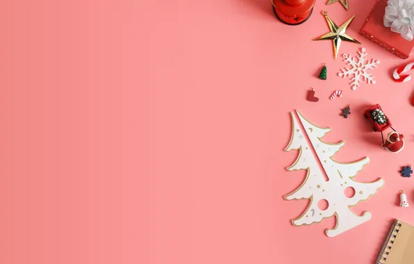 Украшения, Новый Год, Рождество, Christmas, розовый фон, pink, New Year, decoration