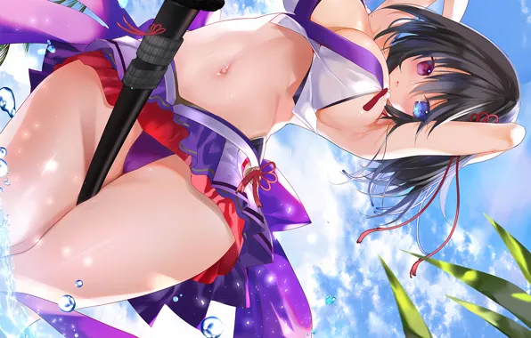 Girl, sword, sexy, lingerie, pantsu, cleavage, panties, long hair