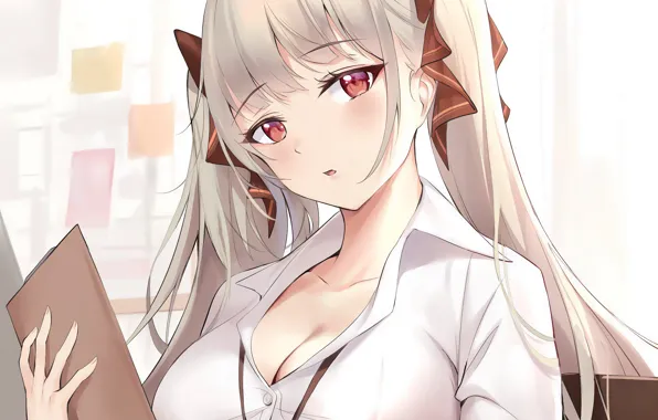 Girl, sexy, cleavage, blouse, long hair, boobs, anime, beautiful