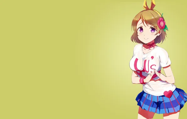 Картинка взгляд, девушка, улыбка, жест, art, смущение, love live! school idol project, koizumi hanayo