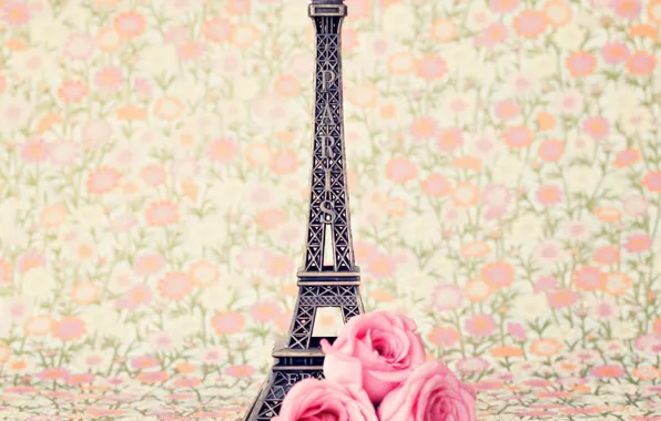Надпись, эйфелева башня, париж, розы, бутоны, фигурка, сувенир