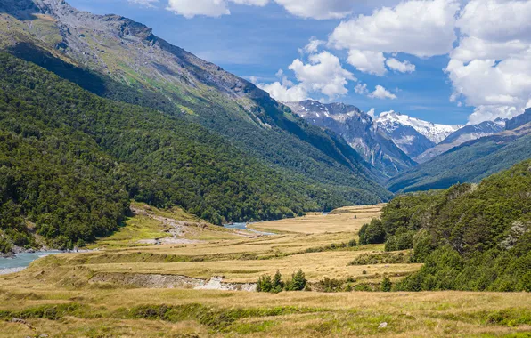 Картинка облака, горы, долина, речка