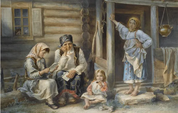 Картинка 1872, Aleksei Ivanovich Strelkovsky, THE VILLAGE SCHOOL, watercolour