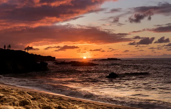 Картинка Hawaii, Sunset, Oahu, Waimea Bay