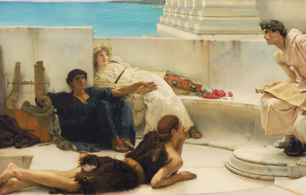 Картинка картина, поэт, жанровая, Lawrence Alma-Tadema, Лоуренс Альма-Тадема, Чтение из Гомера