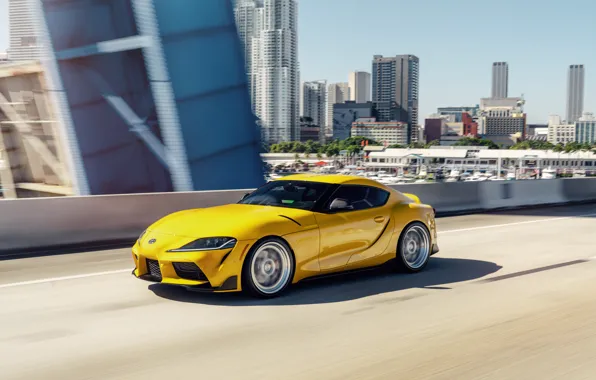 Картинка дорога, жёлтый, спорткар, Toyota Supra, 2020 Toyota GR Supra