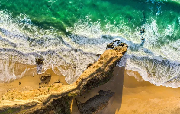 Картинка waves, beach, sea, sand, tide, aerial view