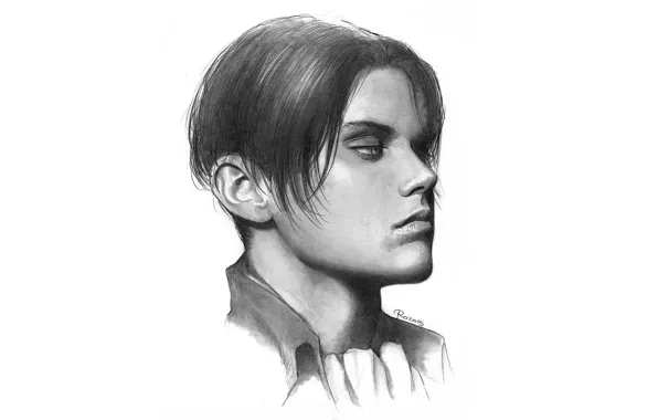 Рисунок, портрет, арт, Атака Титанов, Shingeki No Kyojin, Леви Аккерман, Леви, чёрно - белый