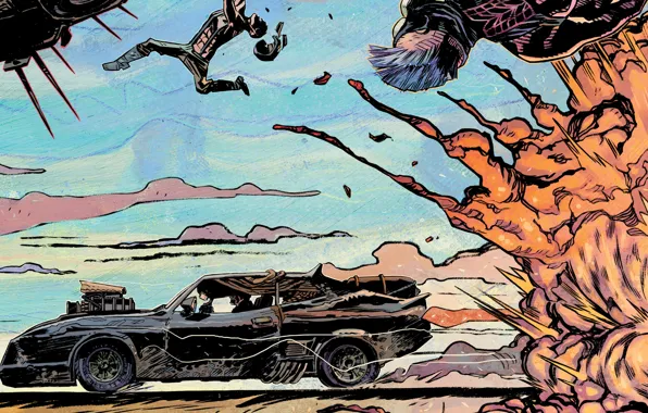 Картинка car, авто, взрыв, нагнетатель, auto, art, 1973, Mad Max