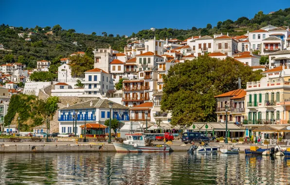 Здания, Греция, причал, набережная, гавань, Greece, Skopelos, Скопелос