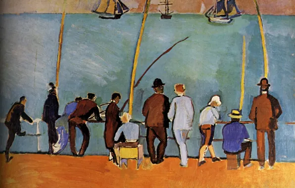Картинка корабли, рыбаки, france, удочки, 1908, Huile sur Toile, Raoul Dufy, Collection ParticuliКre