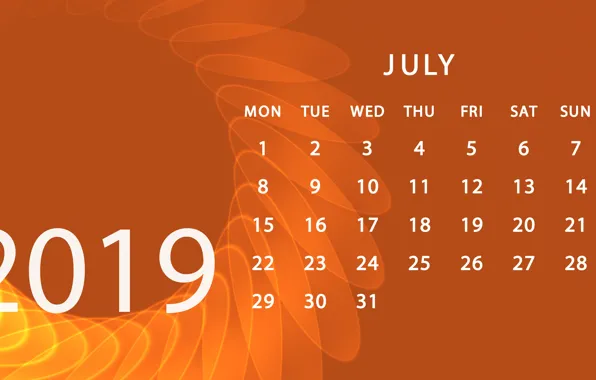 Картинка календарь, июль, 2019