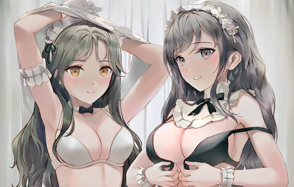 Girl, sexy, lingerie, bra, cleavage, long hair, boobs, anime