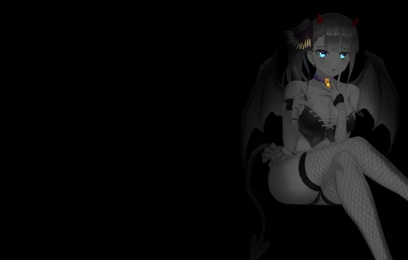 Девушка, темный фон, аниме, корсет, anime, monochrome, монохромный, dark background