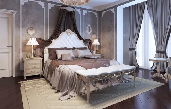 Дизайн, стиль, мебель, вилла, кровать, шторы, роскошь, Design