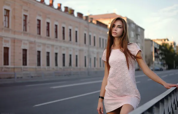 Лето, девушка, машины, город, улица, модель, макияж, платье