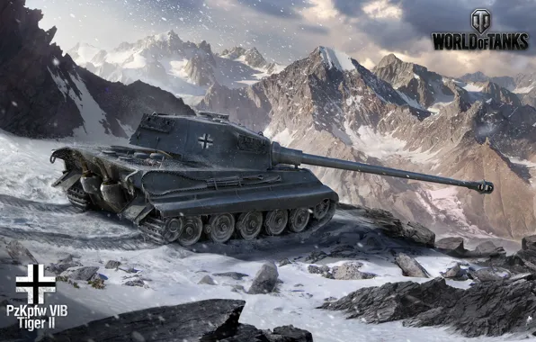 Картинка зима, снег, горы, Германия, арт, танк, танки, WoT