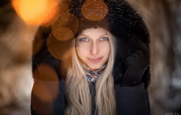 Girl, long hair, photo, photographer, blue eyes, winter, model, bokeh