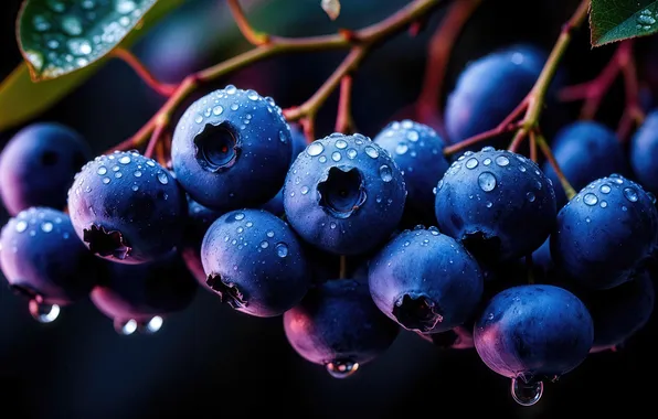 Картинка dark, water, background, drops, berries