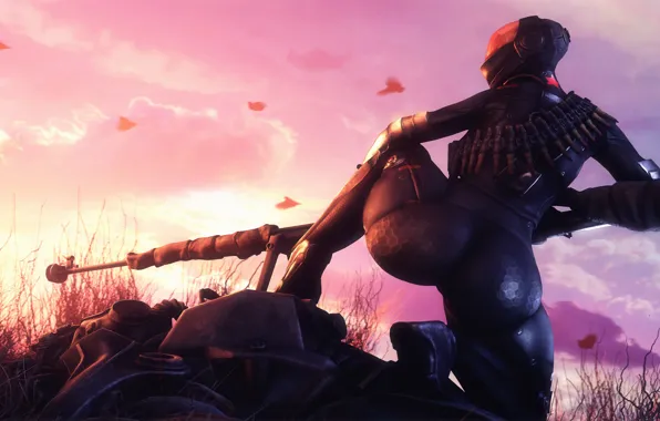 Попа, девушка, рендеринг, оружие, броня, fallout 3, brotherhood of steel, chinese suit