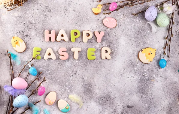 Картинка ветки, colorful, Пасха, happy, верба, Easter, eggs, крашеные яйца