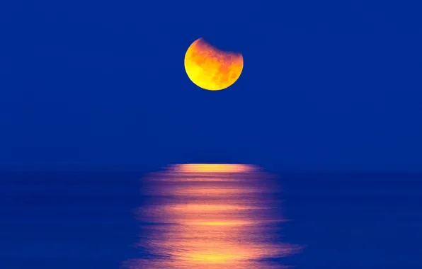 Картинка море, луна, ночь, небо, обои, пейзаж